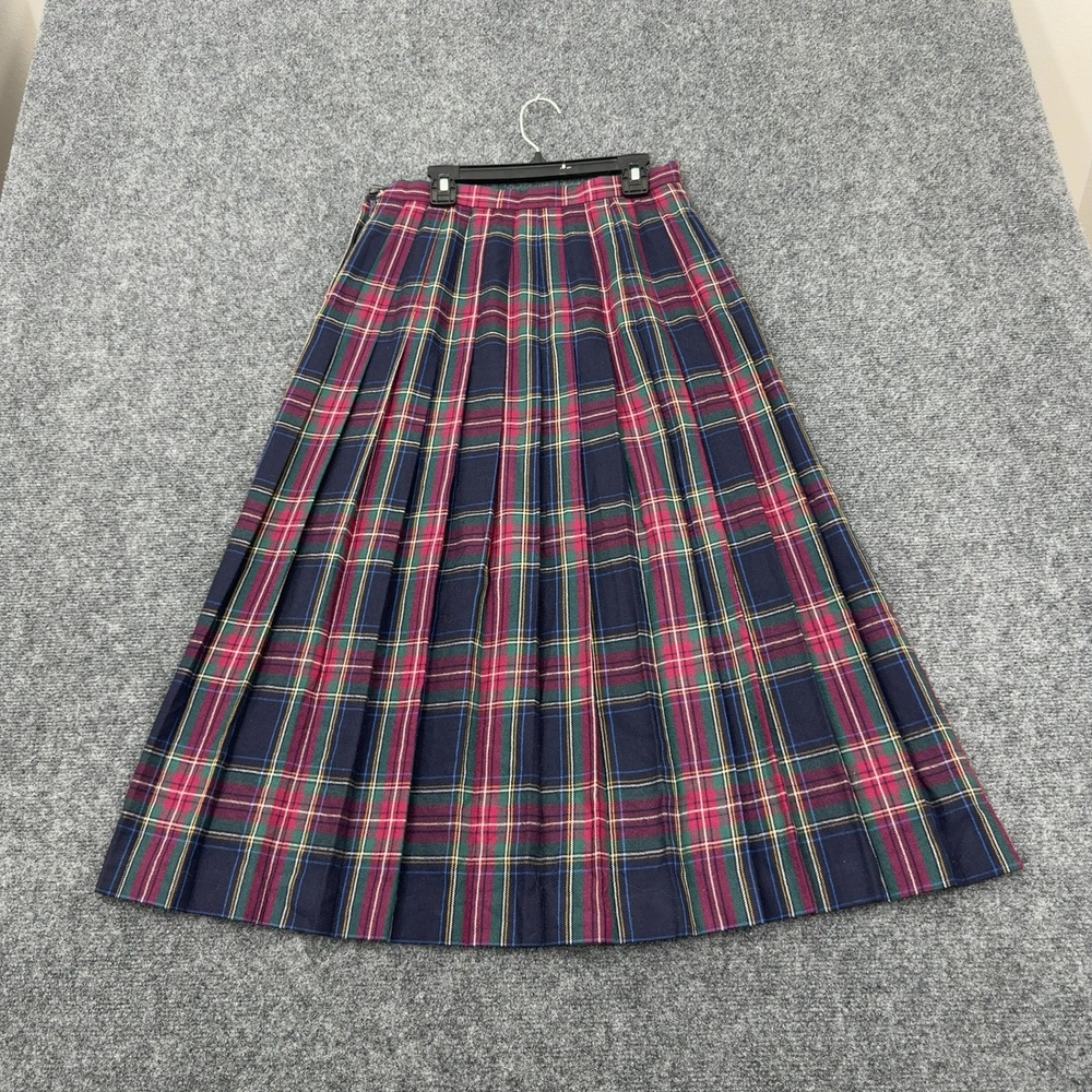 Vintage Eddie Bauer Skirt Womens 8 Multicolor Wool‎ Plaid Pleated Midi Academic